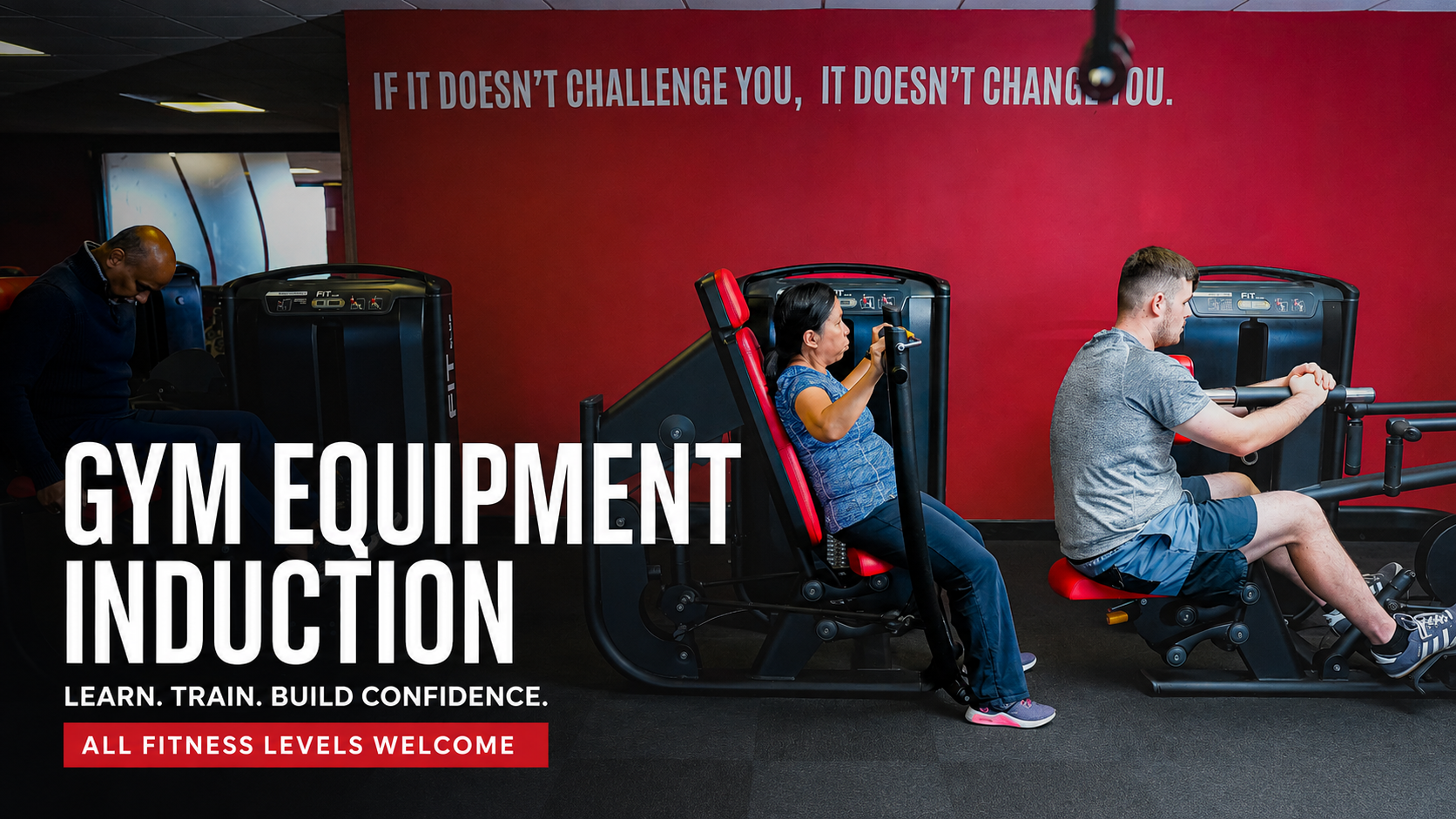 Members using resistance machines during a Gym Equipment Induction at Fit Club Northwood Hills.