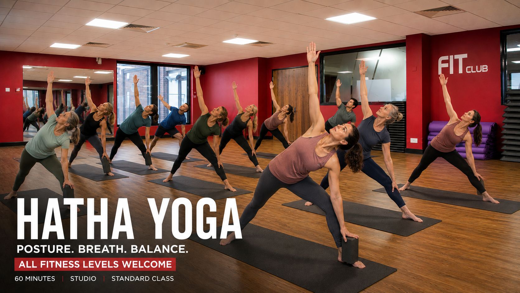 Members taking part in a Hatha Yoga class at Fit Club Northwood Hills