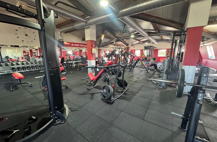 Dumbbell racks, benches and plate-loaded strength equipment at Fit Club Northwood Hills